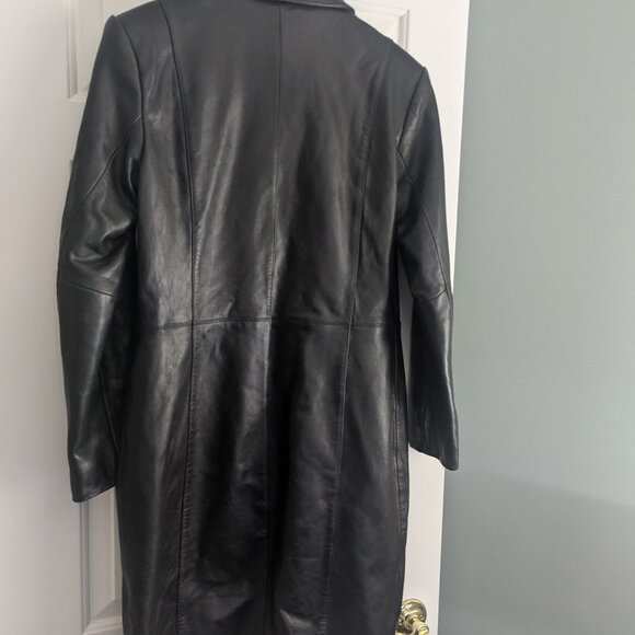 Alfani Outerwear- Black Long Leather Coat Size Small - Picture 4 of 4